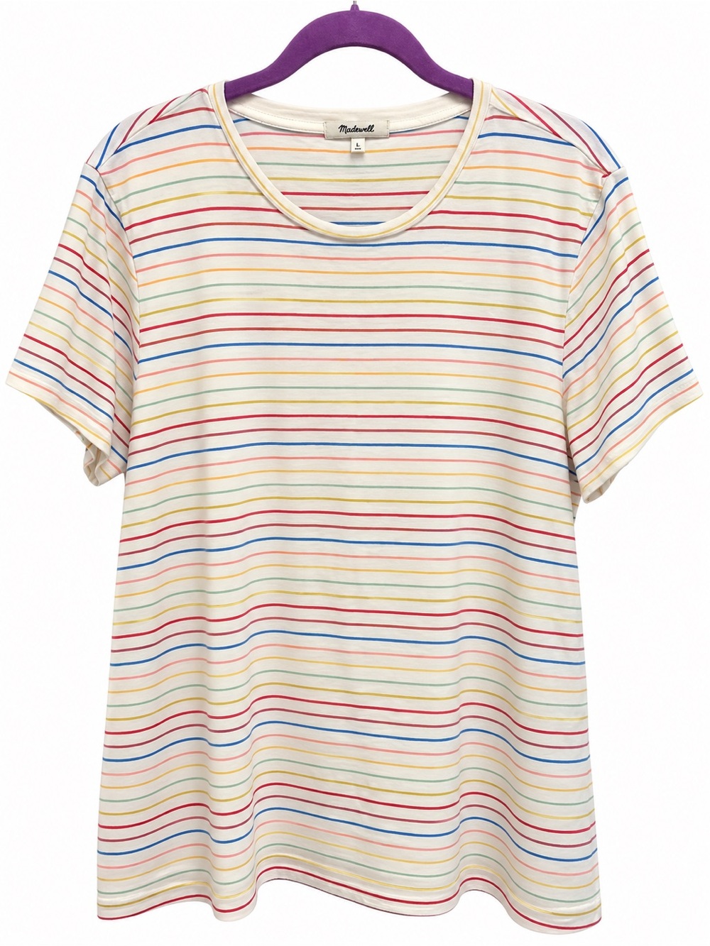 Marine Layer Rainbow Stripe Swing Tee Size L Cotton Tencel Soft Shirt